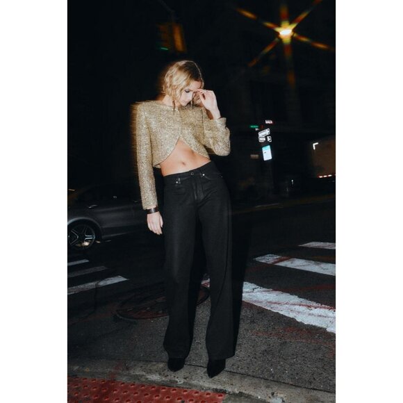 ZARA CROPPED TEXTURED JACKET WITH METALLIC THREAD - Picture 3 of 10